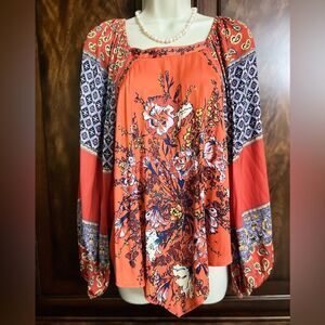 Free People Floral Red Nile Boho Blouse Size Small